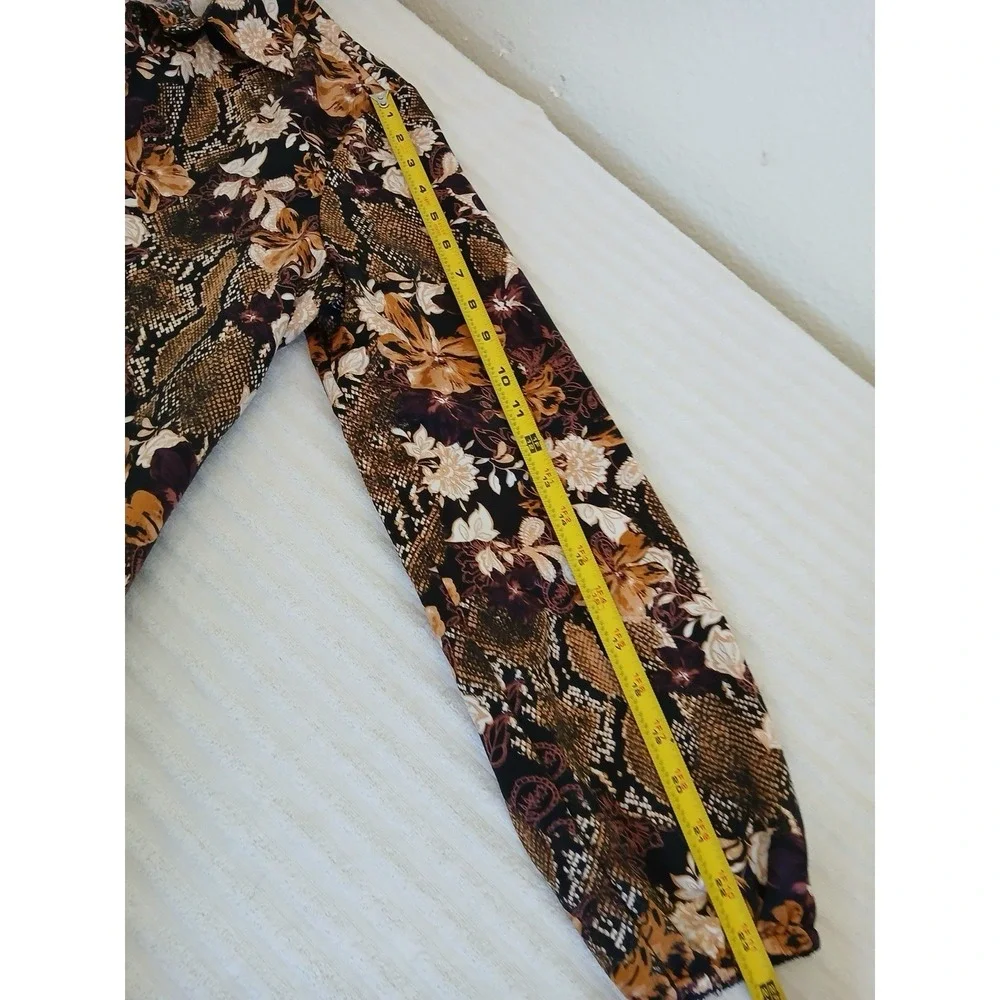 Marc New‎ York Women's Blouse Tunic Brown & Purple Floral Long Sleeve Bohemian